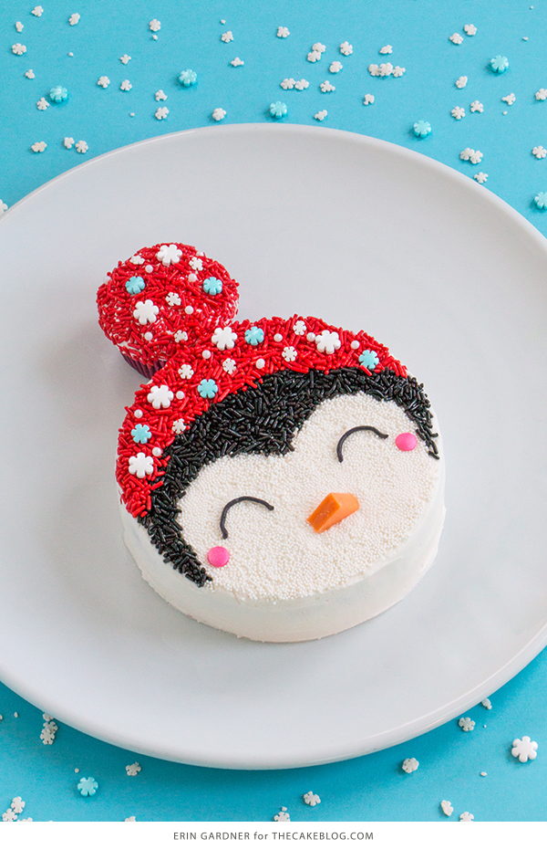Penguin Cake - a sprinkle coated penguin cake too adorable for words | by Erin Gardner for TheCakeBlog.com