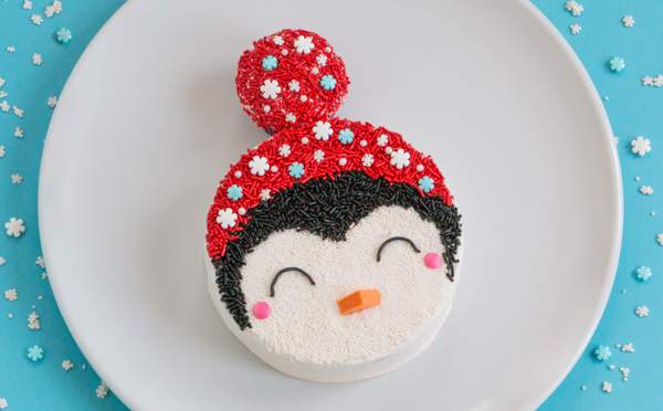 Penguin Cake - a sprinkle coated penguin cake too adorable for words | by Erin Gardner for TheCakeBlog.com