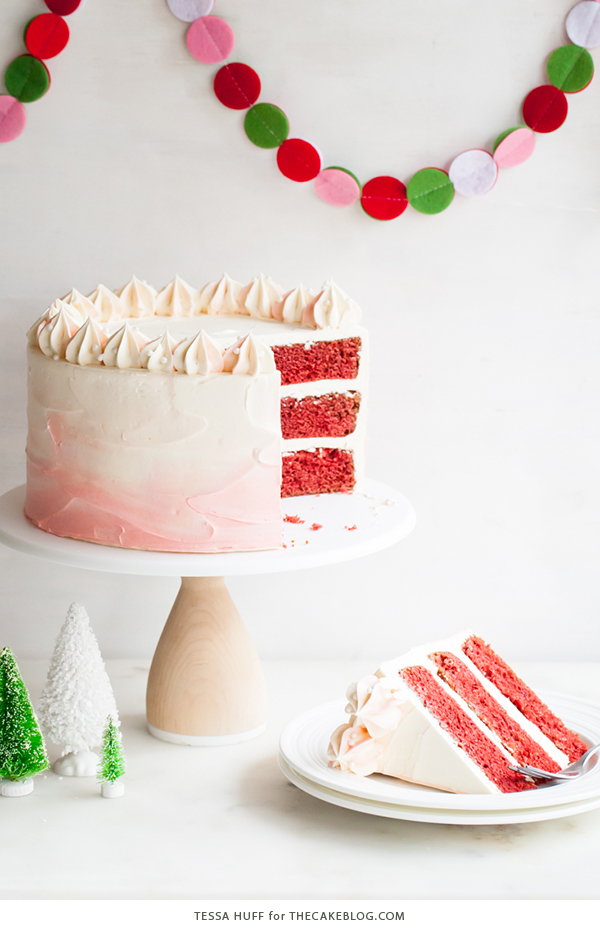 Peppermint Red Velvet Cake - bright red cake layered with white chocolate peppermint buttercream | by Tessa Huff for TheCakeBlog.com