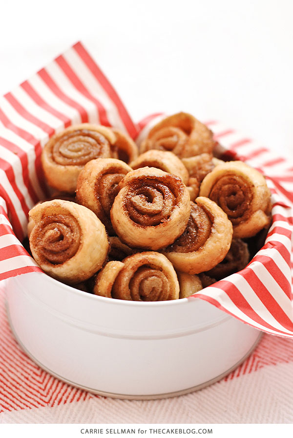 Pie Crust Cookies! Pie crust coated in cinnamon sugar and rolled into pinwheel cookies for the holidays. A Christmas cookie tradition. | Carrie Sellman for TheCakeBlog.com