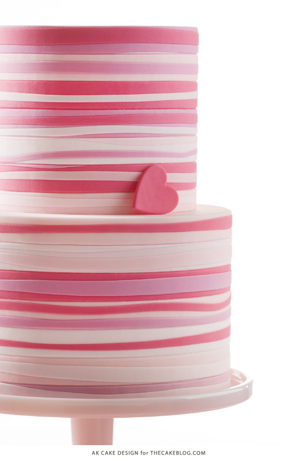 Pink Striped Heart Cake | by AK Cake Design for TheCakeBlog.com
