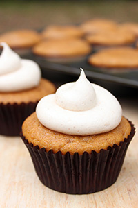 Easy Pumpkin Cupcakes with Cinnamon Cream Cheese Frosting | Lauren Kapeluck for TheCakeBlog.com