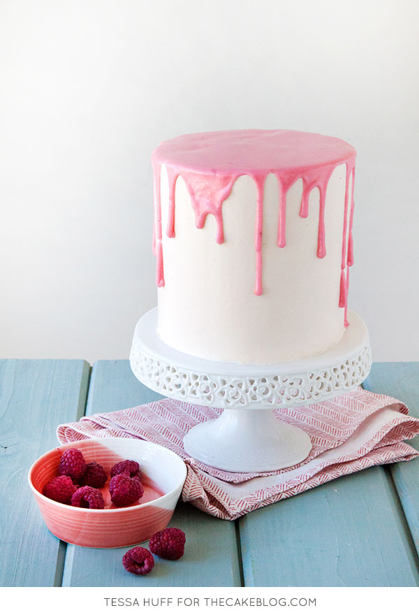 fresh raspberries and a blood orange glaze | Raspberry & Blood Orange Cake| Recipe by Tessa Huff for TheCakeBlog.com