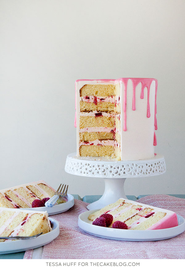 fresh raspberries and a blood orange glaze | Raspberry & Blood Orange Cake| Recipe by Tessa Huff for TheCakeBlog.com