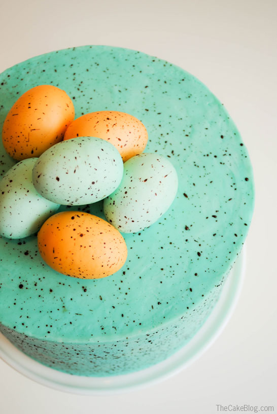 The original Speckled Egg Cake! Learn how to make this springy Easter cake with a step-by-step tutorial | by Carrie Sellman for TheCakeBlog.com