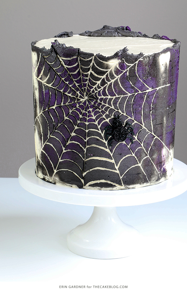 Spiderweb Cake - how to make an easy spiderweb cake with buttercream | by Erin Gardner for TheCakeBlog.com