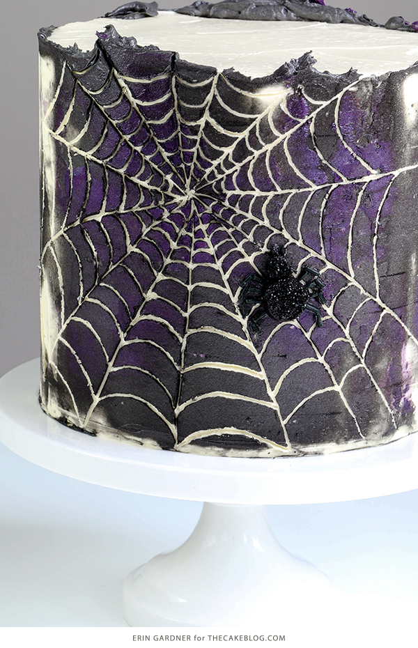Spiderweb Cake - how to make an easy spiderweb cake with buttercream | by Erin Gardner for TheCakeBlog.com