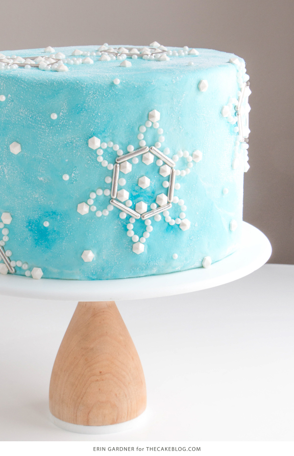 Sueded Buttercream Cake with Sprinkle Snowflakes | by Erin Gardner for TheCakeBlog.com #cake #winter #christmas #christmasdessert