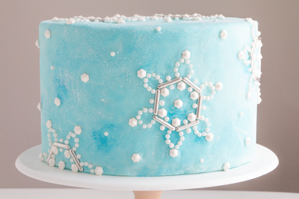 Sueded Buttercream Cake with Sprinkle Snowflakes | by Erin Gardner for TheCakeBlog.com #cake #winter #christmas #christmasdessert