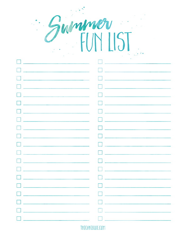 Summer Fun List - free printable to create your own summer bucket list | TheCakeBlog.com