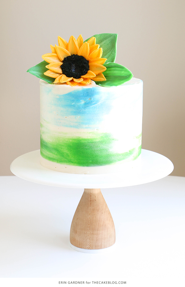Sunflower Cake - how to make gorgeous sunflower cake decorations using melted chocolate | by Erin Gardner for TheCakeBlog.com