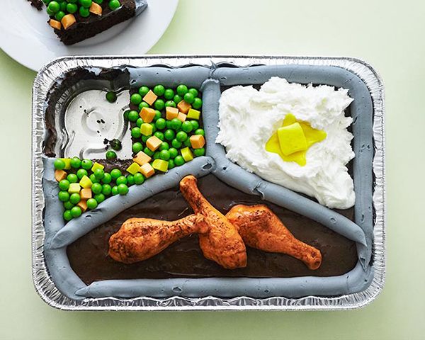 TV Dinner Cake - an easy and fun sheet cake for Father's Day and April Fools Day | by Cakegirls for TheCakeBlog.com