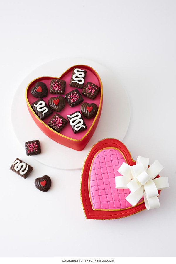 How to make a Valentine's Chocolate Candy Box Cake | by Cakegirls on TheCakeBlog.com