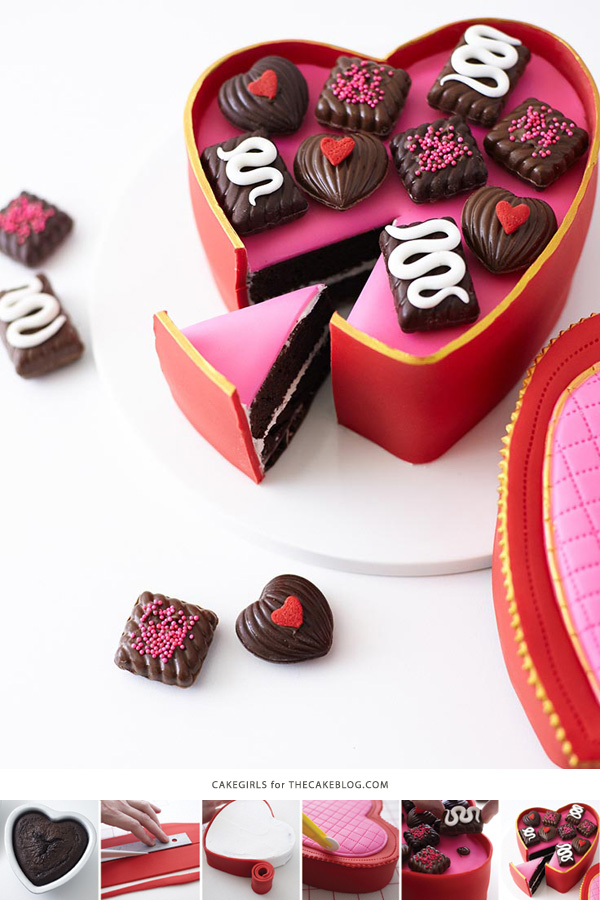 How to make a Valentine's Chocolate Candy Box Cake | by Cakegirls on TheCakeBlog.com