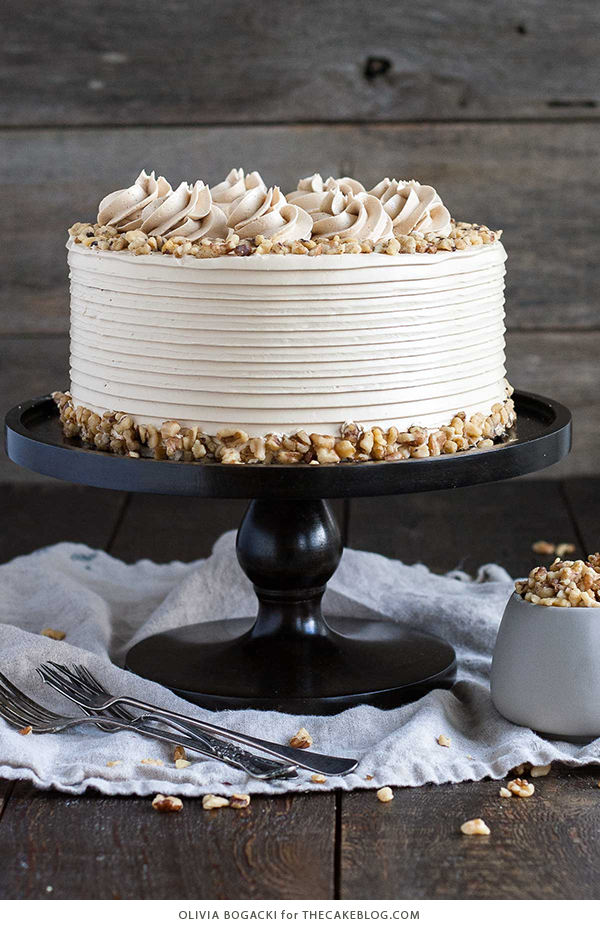 Walnut Cake with Brown Sugar Buttercream | by Olivia Bogacki for TheCakeBlog.com