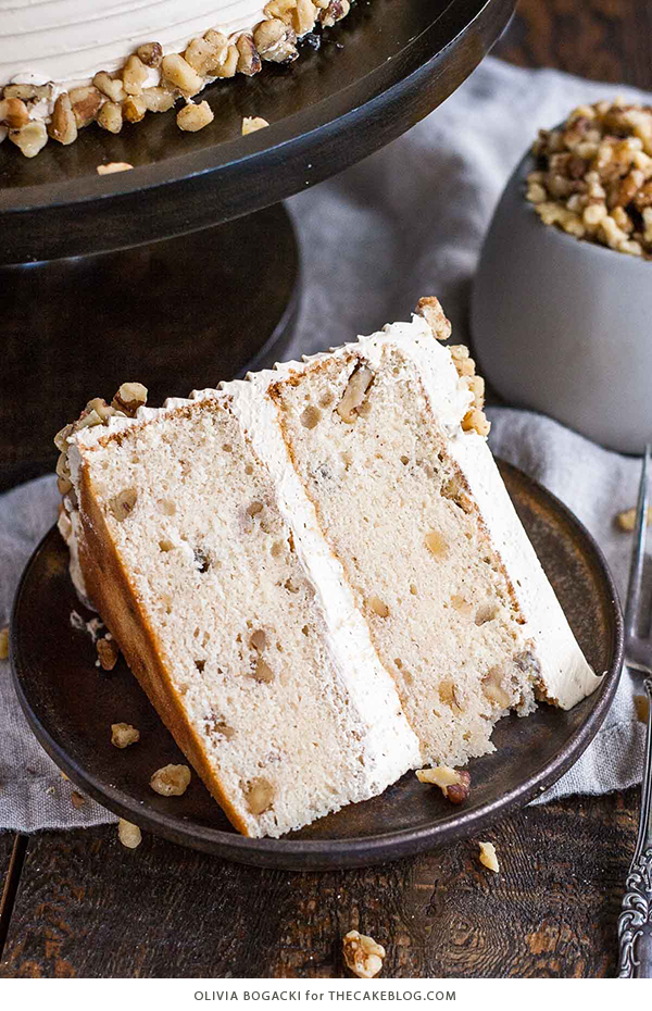 Walnut Cake with Brown Sugar Buttercream | by Olivia Bogacki for TheCakeBlog.com