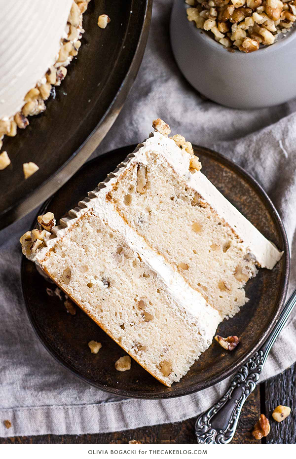 Walnut Cake with Brown Sugar Buttercream | by Olivia Bogacki for TheCakeBlog.com