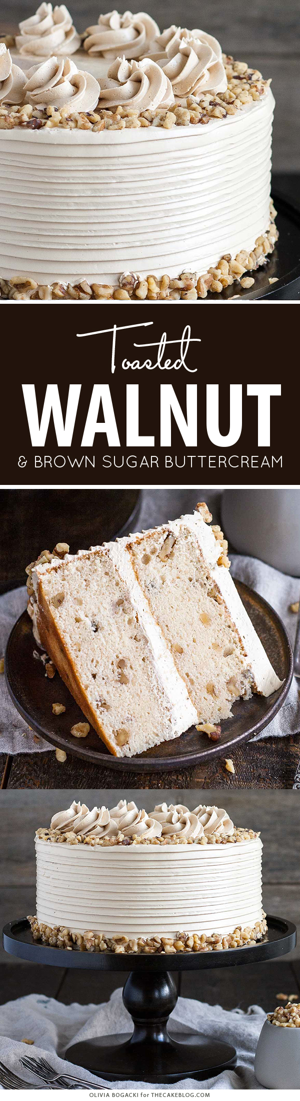 Walnut Cake with Brown Sugar Buttercream | by Olivia Bogacki for TheCakeBlog.com