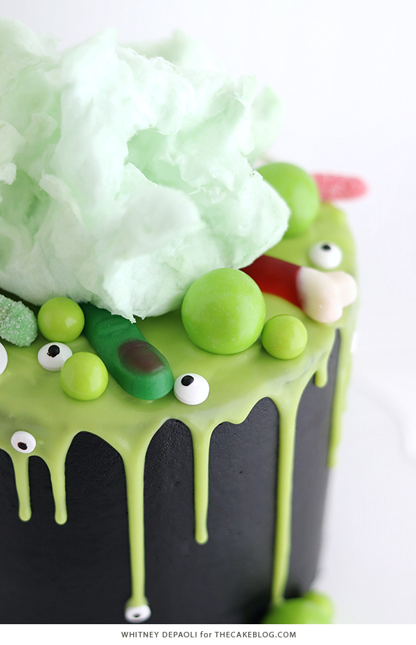 Witch Cauldron Cake - how to make an amazing Halloween cauldron cake that looks like bubbling witches' brew | by Whitney DePaoli for TheCakeBlog.com