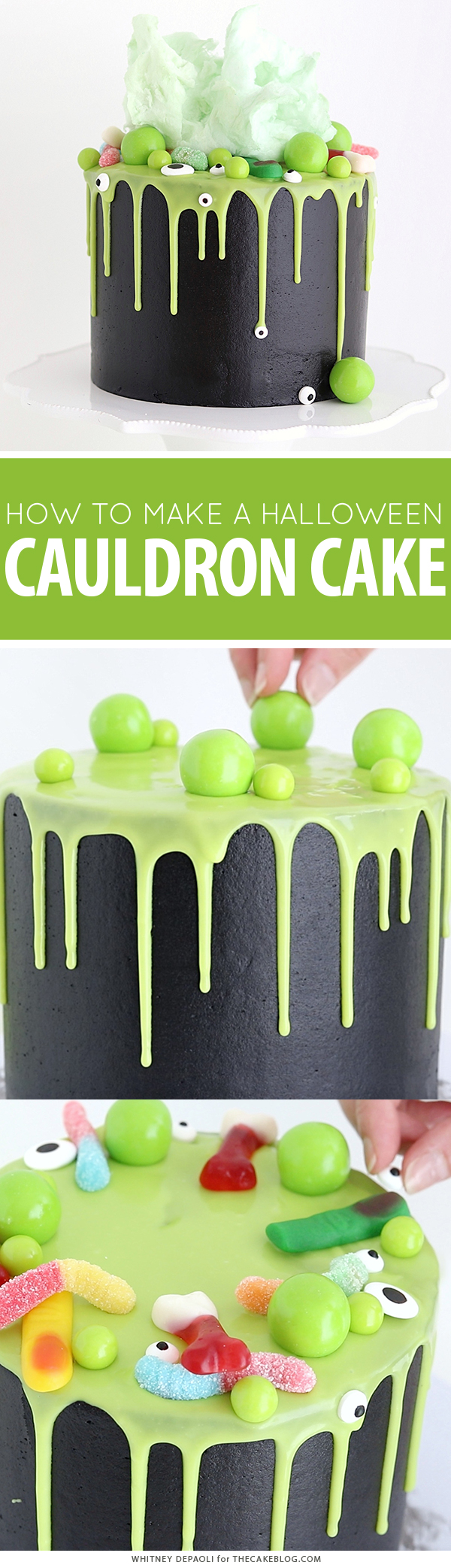 Witch Cauldron Cake - how to make an amazing Halloween cauldron cake that looks like bubbling witches' brew | by Whitney DePaoli for TheCakeBlog.com